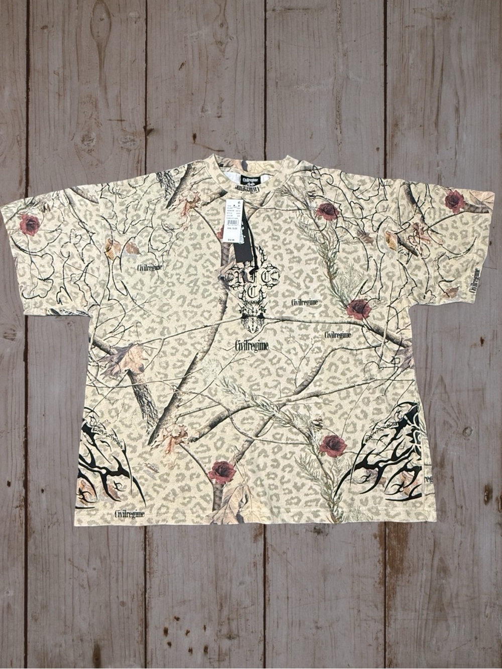 Civil Regime Beige Leopard Camo Real Tree Graphic Tee New with Tags Sold Out! Sm